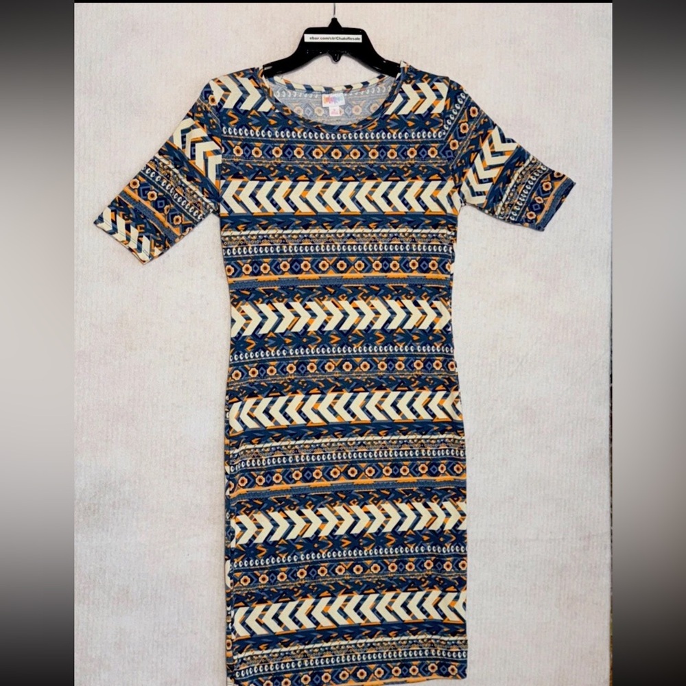 LulaRoe Spaghetti Dress Size S Stretch 39” Length Midi Geometric Multicolor